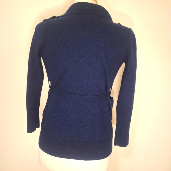 Banana Republic belted merino wool sweater blazer Prussion Blue SZ SP - Picture 4 of 9